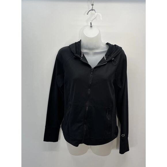 Calvin Klein Performance Black Thumb Hole Hooded Zip Pocket Jacket, Size Medium - Picture 1 of 10